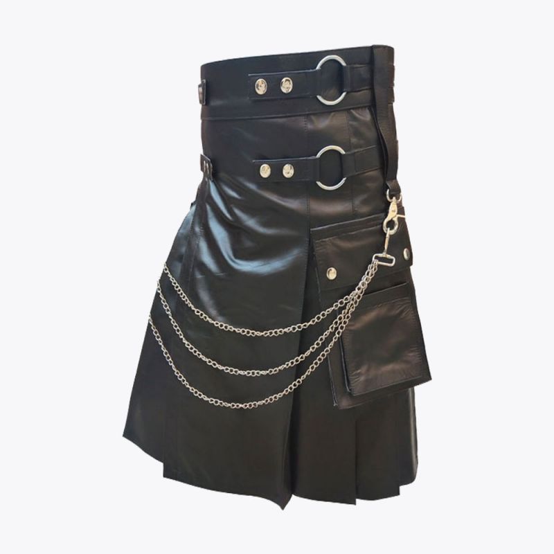 black leather modern kilt for men 1 $180