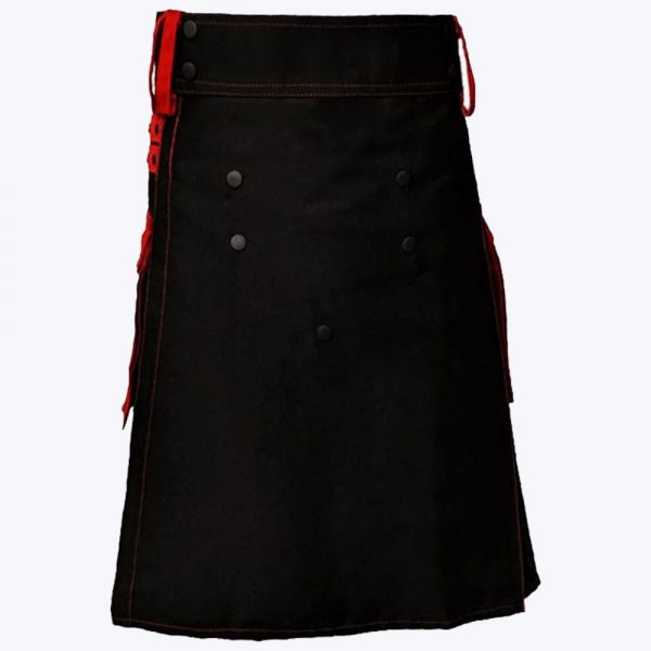 black deluxe modern kilt red straps style with red cargo pockets