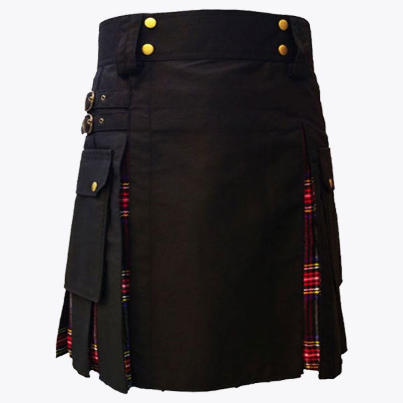 men black stewart hybrid tartan kilt1