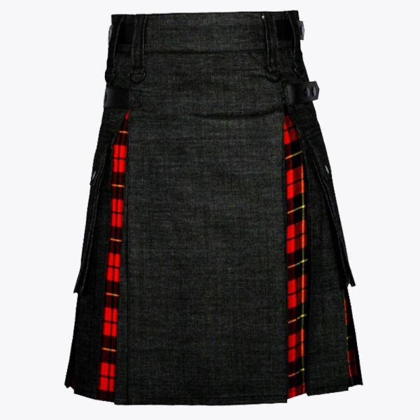 wallace tartan black denim hybrid utility kilt for men 1