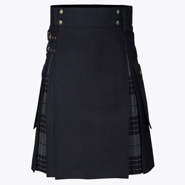 black cotton gray watch tartan hybrid utility kilt 1