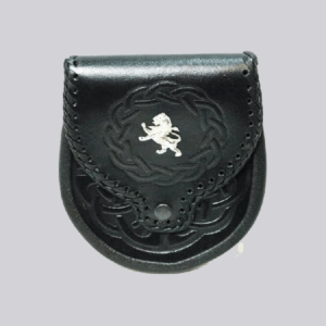 lion motif embossed black leather sporran +US$&nbsp;55.00