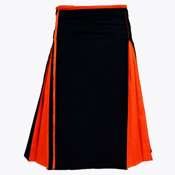 orange black cotton hybrid utility kilt for men 1