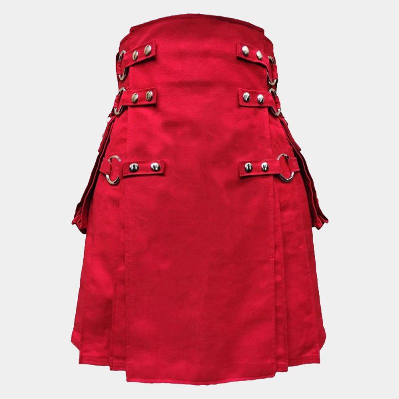 red canvas cloth straps utility kilt for men 3
