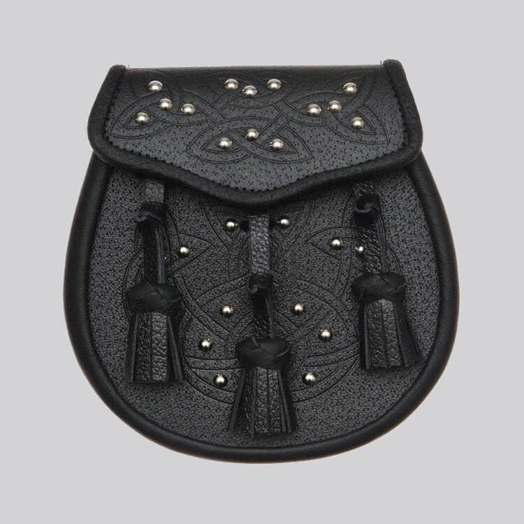 black leather celtic embossed studded leather sporran.jpg