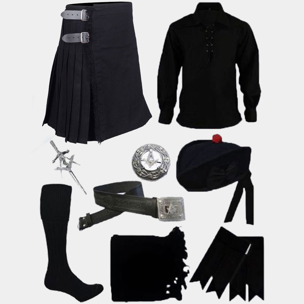 black tartan kilt black shirt with accessories deal.jpg