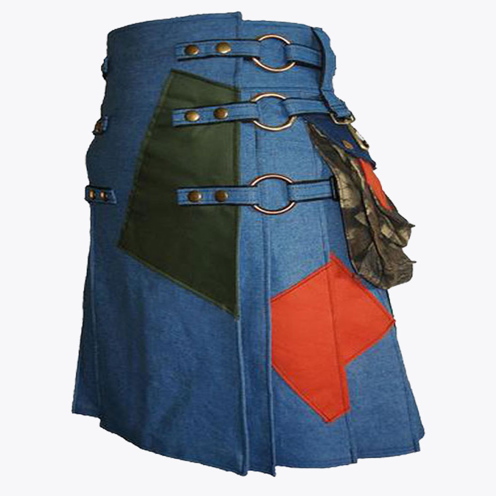 blue jean denim utility kilt with cargo pockets1.jpg