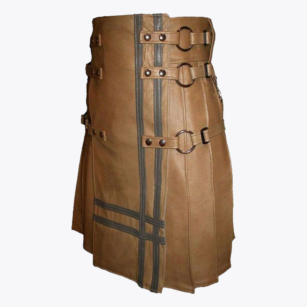 brown leather utility style kilt for men1.jpg