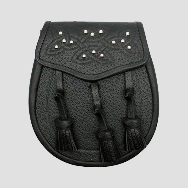 celtic embossed 14 stud black leather sporran.jpg