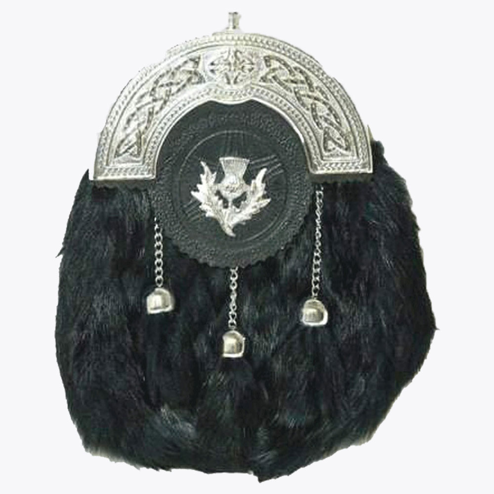 chrome plain celtic thistle targe black rabbit sporran.jpg