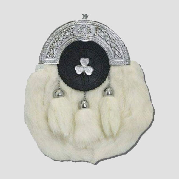 chrome plain shamrock targe white rabbit sporran.jpg