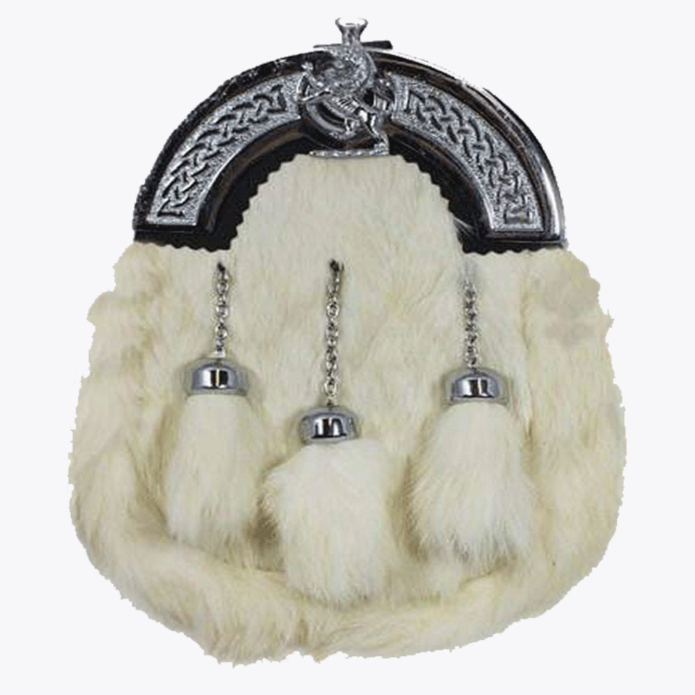 full dress sporran white rabbit fur chrome lion emblem.jpg