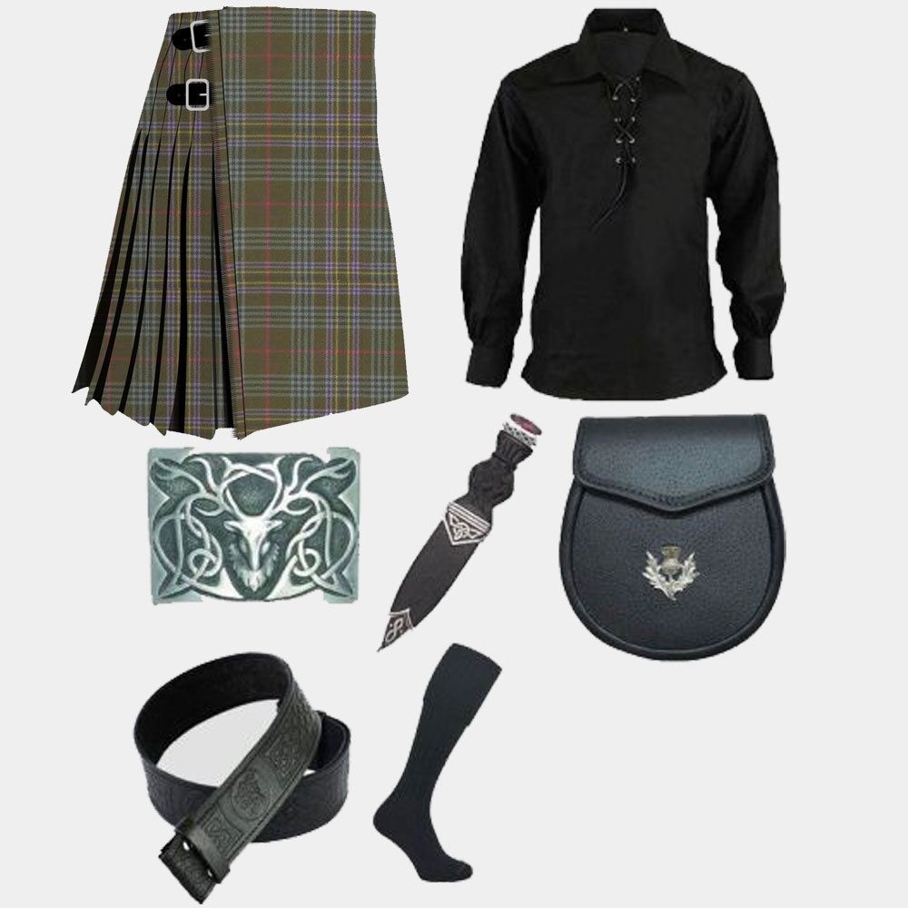 kennedy weather tartan kilt with ghillie shirt accessories deal.jpg