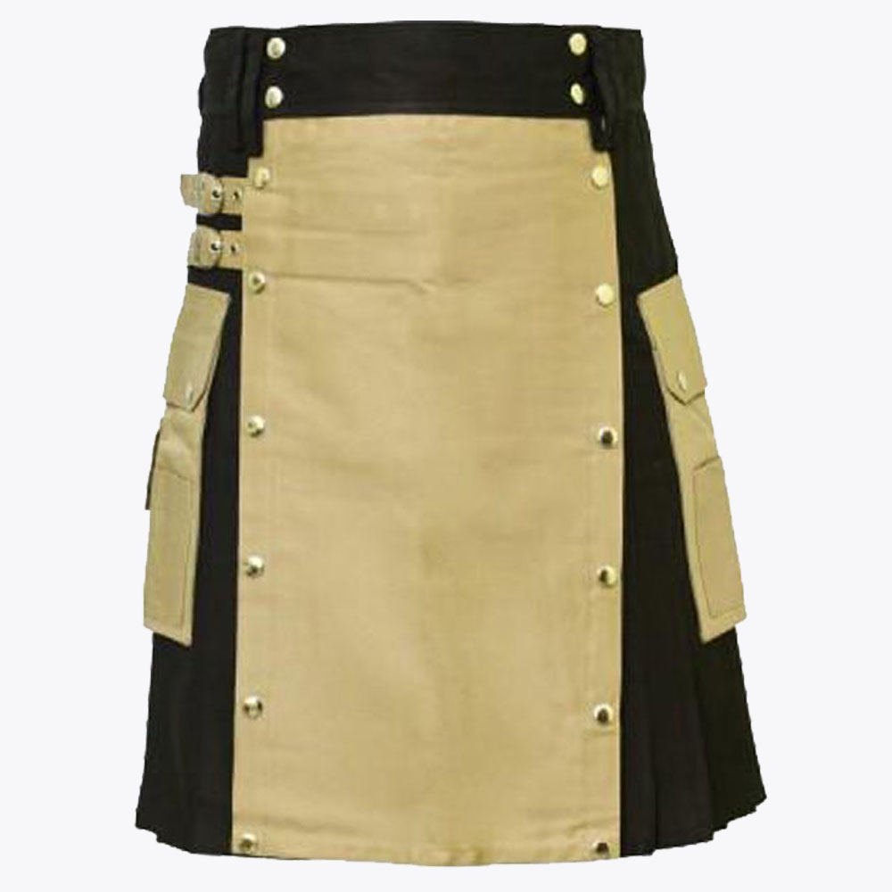 khaki modern utility kilt for men.jpg