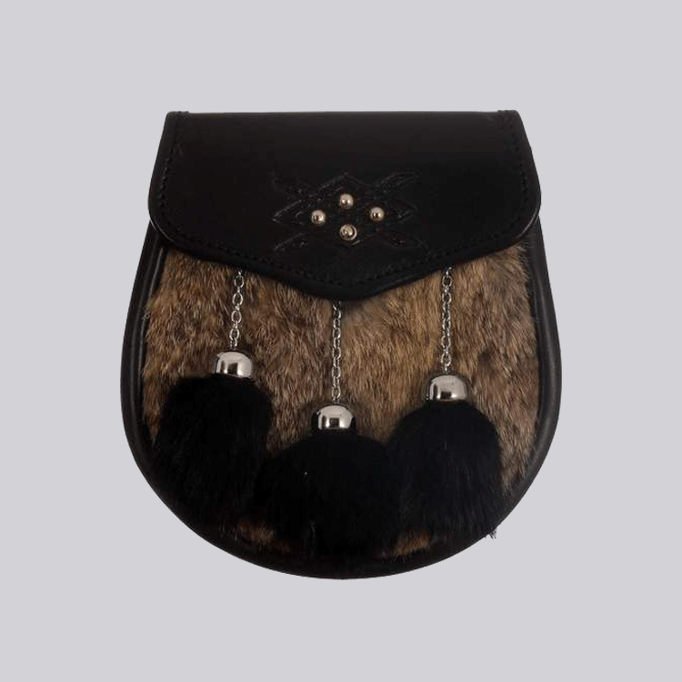 new grey black rabbit fur cross stud embossed semi dress sporran.gif