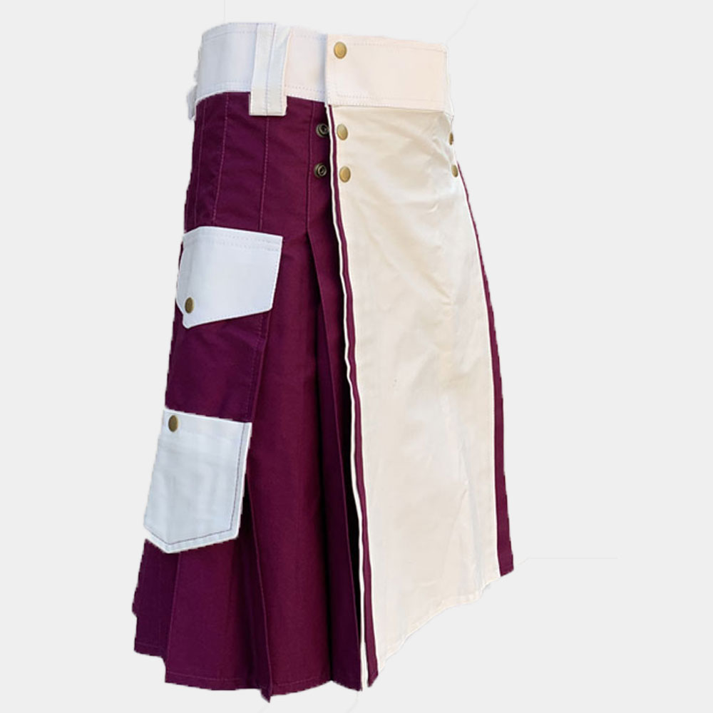 white burgundy color cotton utility kilts.jpg